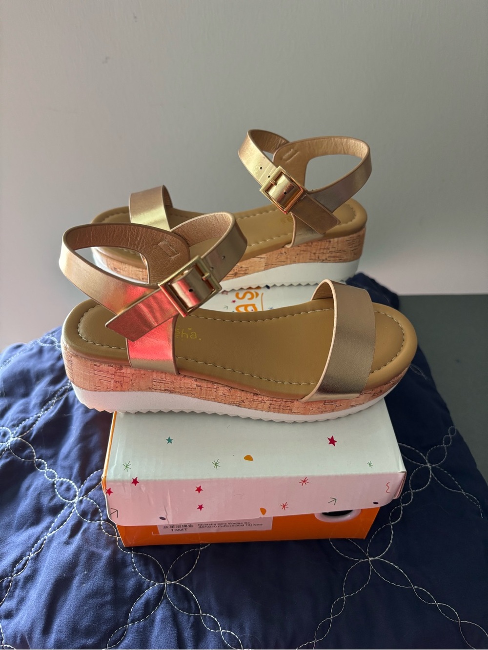 Girls Rose Gold Wedge Sandals